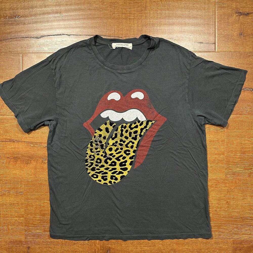 Daydreamer Free People Rolling Stones T Shirt Womens S Gray Oversized Retro Alt